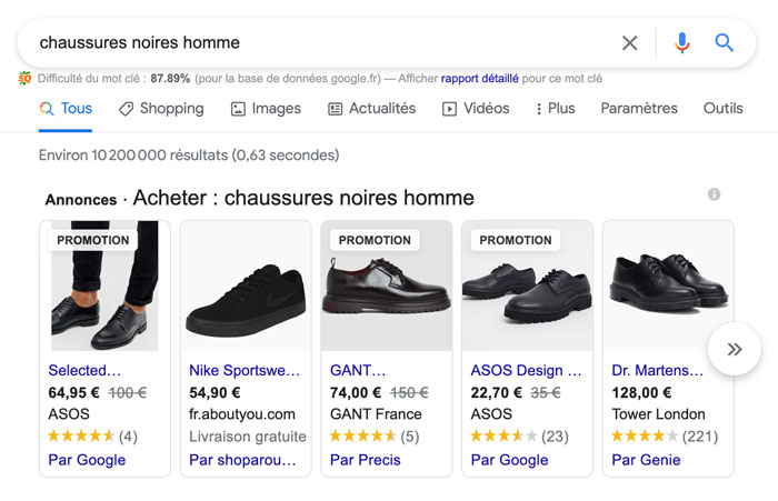Chaussures noires homme résultat google shopping